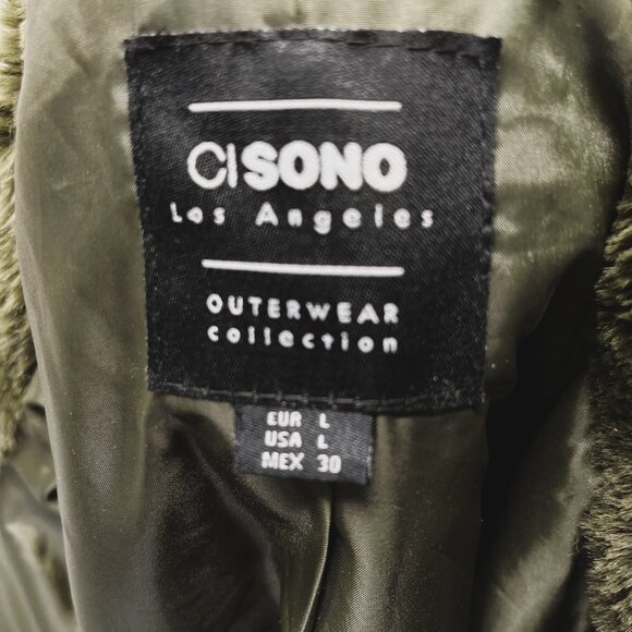 CiSono Faux Fur Olive Green Outerware Collection Size Large Zipper/Snap - Picture 5 of 15